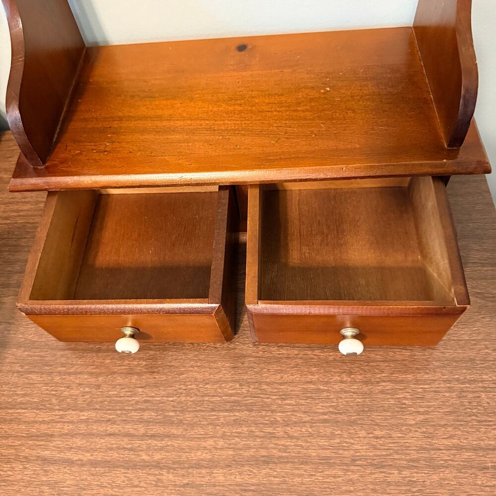 Vintage Wooden Cookbook Holder Stand Organizer 2 Drawers White Knobs - Picture 3 of 15